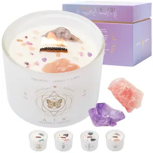 Zodiac Candles That Crackle with Crystals, Healing Stones & Wood Wick 12oz | Scented Home Decor, Self Care Ritual, Natural Soy Wax, Gifts for Women, Zodiac Birthdate,  Coconut Citrus Jasmine Pear Perfume Scent