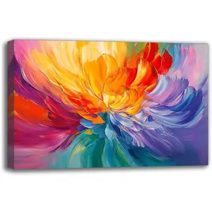 Colorful Abstract Pattern Painting Framed Wall Art Canvas Prints, Hand Painted Modern Art Oil Picture for Bedroom Bathroom Living Room Wall Decor Easy to hang Artwork 18x12 inch (18W X 12L)