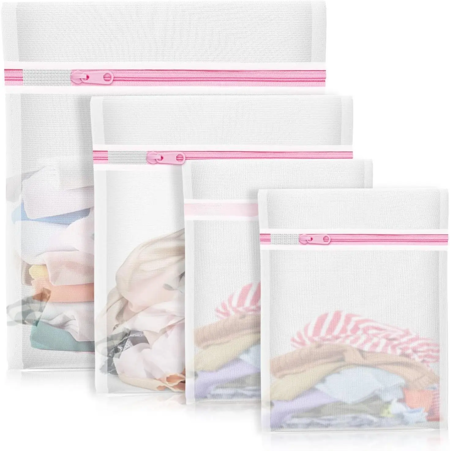 4Pcs Mesh Laundry Bags, Lingerie Bags for Washing Delicates,Mesh Wash Bags for Toy Storage & Cleaning, Travel Storage Organizer Bag, Dorm Room Essentials (1 Large, 1 Medium, 2 Small) (Fine Net)