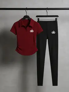Women's Casual Short Sleeve Fitted Tee + Elastic Long Pants, Comfortable Yoga Workout, Ideal for Daily Wear & Gym