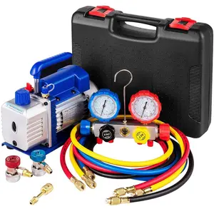 Suction Pump 4.8CFM 1/4 HP Single Stage for HVAC A/C Cooling Systems, 5PA Ultimate Vacuum, Manifold Gauge Kit R410A R134A R22, Includes 4-Way Gauge Hose