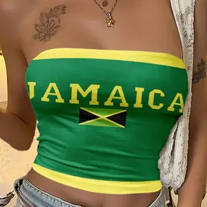 Caribbean National Flag Print Tube Top – Barbados, Jamaica, Puerto Rico, Guyana Bandeau Top Womenswear Casual Beach