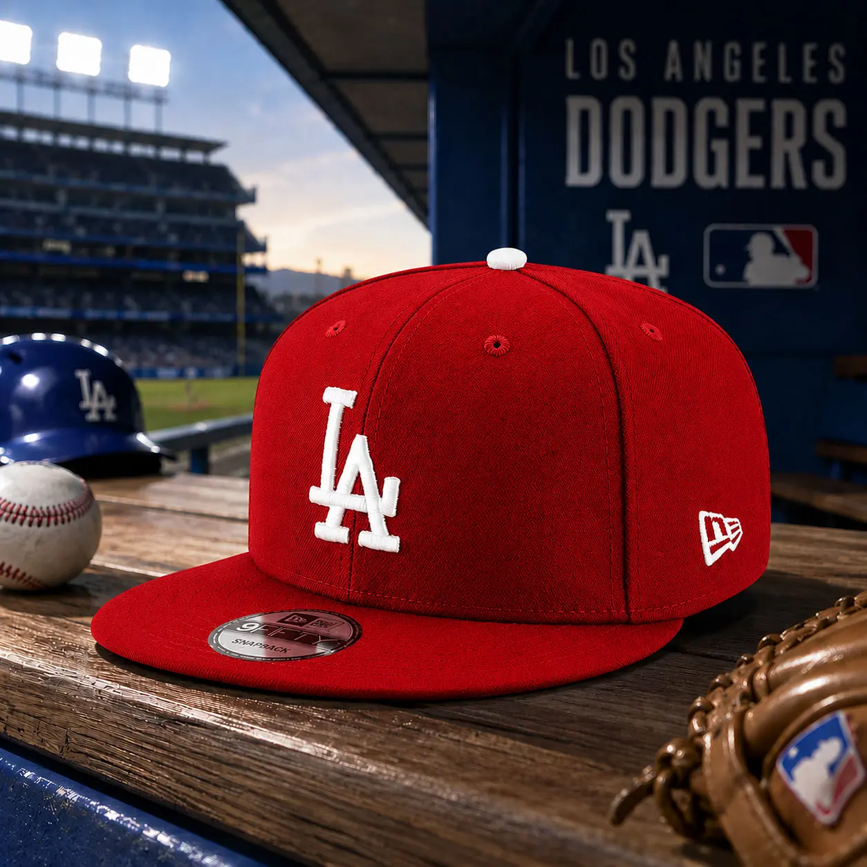 New Era MLB LA Dodgers Flat Brim Baseball Cap Red