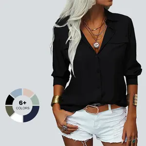 Imily Bela Womens Button Down Shirt Long Sleeve Lapel Top Casual Basic Office Work Blouse Fashion Womenswear