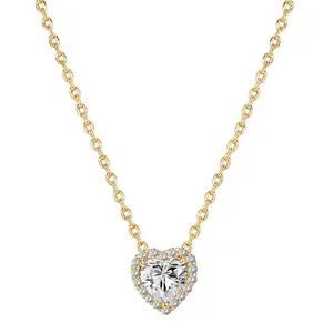 PAVOI 14K Gold Plated Post Faux Diamond Round and Heart Shape Pendant Necklace - Gold Necklace for Women - Slider Adjustable