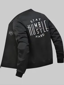 Men's Letter Print Zip Up Baseball Collar Jacket, Casual Long Sleeve Pocket Bomber Jacket for Daily Outdoor Wear, Fashion Men's Clothes for All Seasons