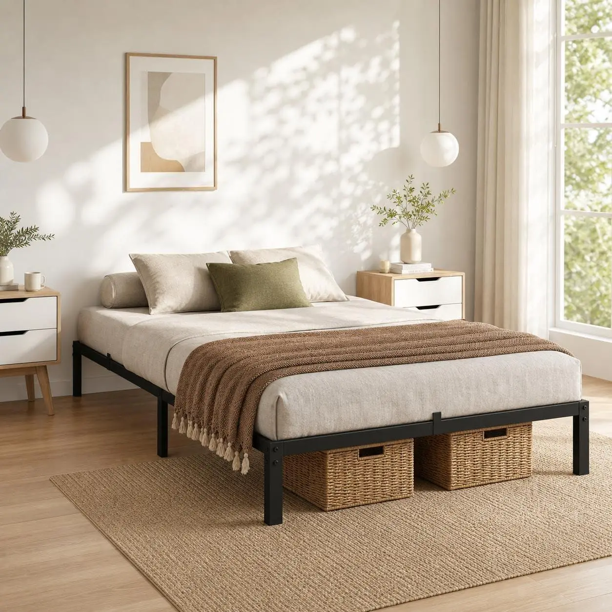 Twin Size Heavy Duty Metal Platform Bed Frame - 14in Low Profile, Steel Slats Support, Under Bed Storage, Noise-Free, No Box Spring Needed, Easy Setup, Black, Twin Size Bed