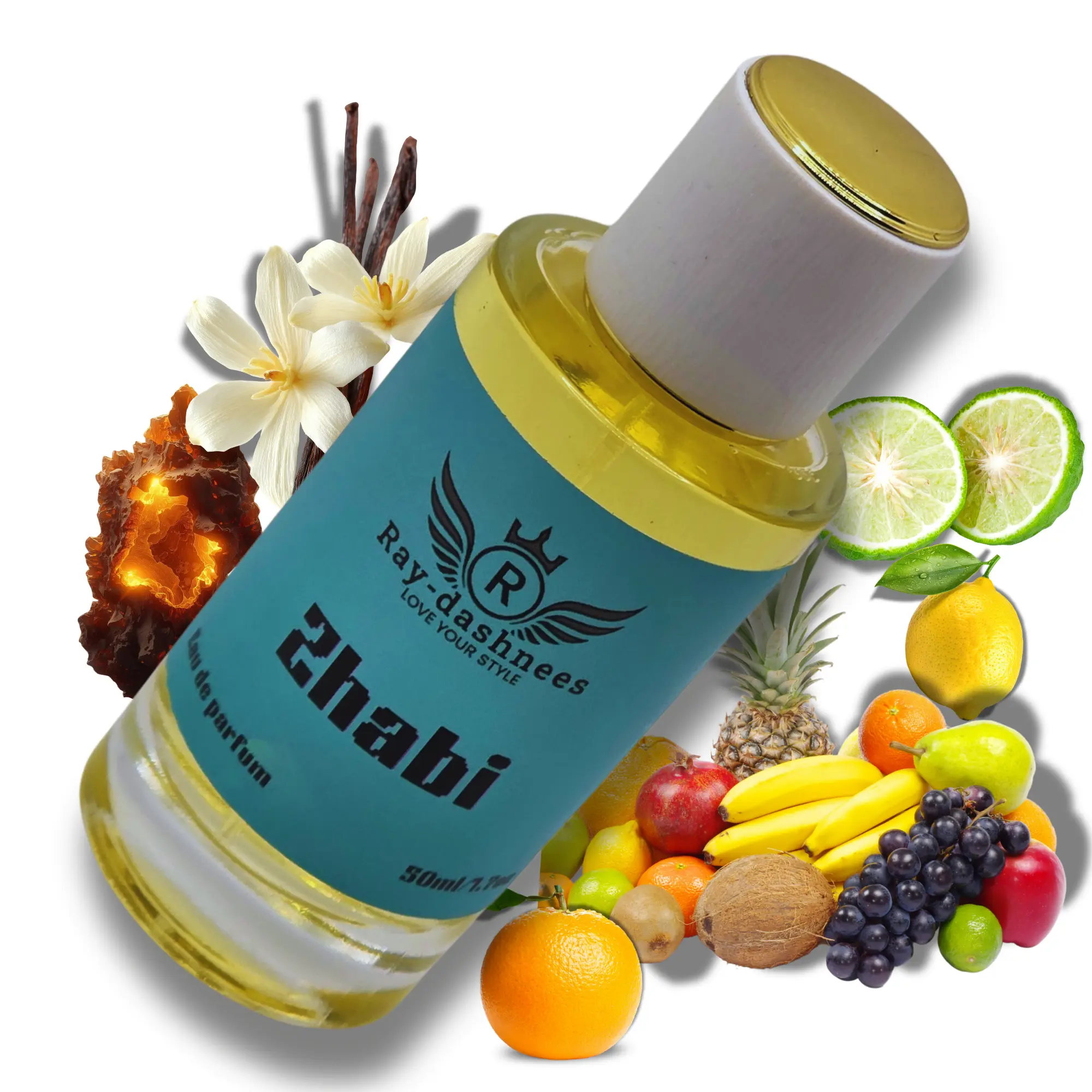 Zhabi Eau De Parfum Spray 1.7 oz by Ray-dashnees | Sweet Vanilla Musky Amber Fruity fresh powdery Accords Unisex Perfume