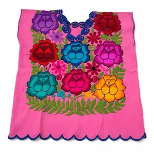 Mexican Blusa with Floral Embroidery Oaxaca Artisanal S/M Vibrant Colors and Detailed Design