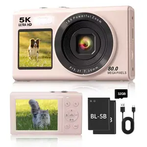 5K Digital Camera, Dual Screens Camera with 18X Digital Zoom, Compact Vlogging Camera for Teens, Beginner-Friendly Gift Pack, 32GB Card & 2 Batteries