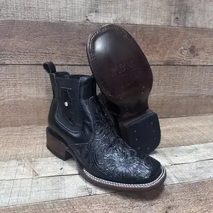 Handmade Embossed Leather Cowgirl Boots: Western Ankle Chelsea Boot