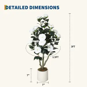 Garvee 3FT Artificial Camellia Tree with White Flowers - Realistic Faux Plant for Indoor and Outdoor Decor, Perfect for Home, Office, Patio, Low Maintenance and Stylish Decoration