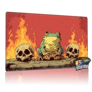 Frog & Skulls Fire Background TCG MTG Game Mat - 12x24inch Non-Slip Mouse Pad, Compatible with TCG/MTG Card Games, Perfect for Family Gatherings and Party Gift