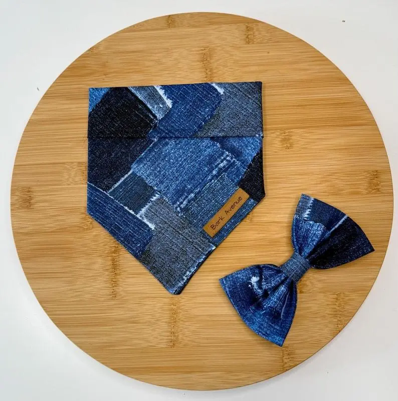 Bark Avenue Dark Blue Denim Dog Bandana - Arrow Print Pet Scarf