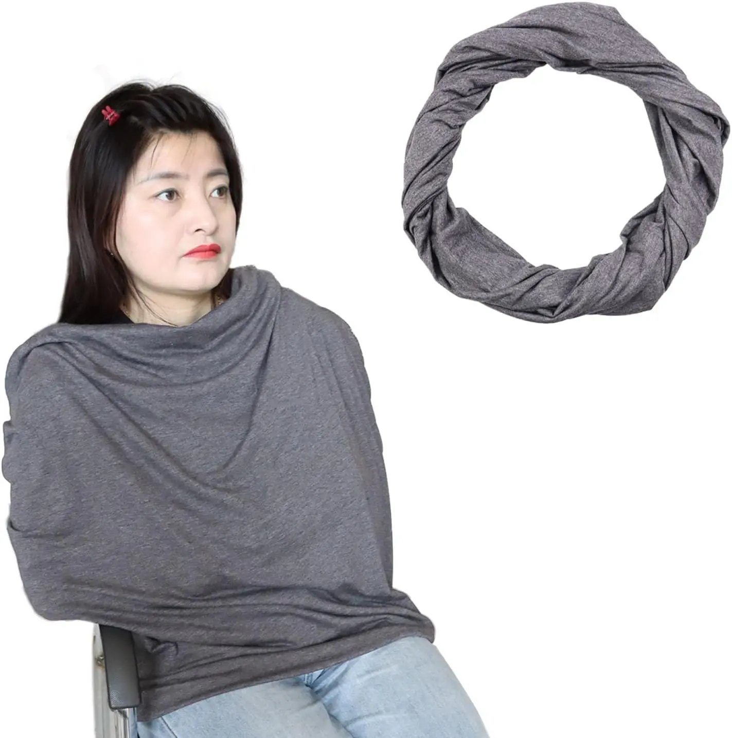 Infinity Scarf with Hidden Pockets Converts to Blanket and Wrap Travel Blanket Tube Scarf Wearable Blankets for Women Perfect for Travel, Grey welsoon