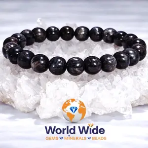 8mm Natural Hypersthene Bracelet | Genuine Dark Flash Gemstone Stretch Bracelet AA Quality