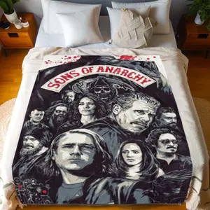 1pc Sons of Anarchy Themed Flannel Blanket, Glam Anime Style Digital Print, Soft Cozy Multifunctional All-Season Throw, Perfect Gift for Birthdays and Friends, Non-woven Polyester Fabric, 250-300gsm