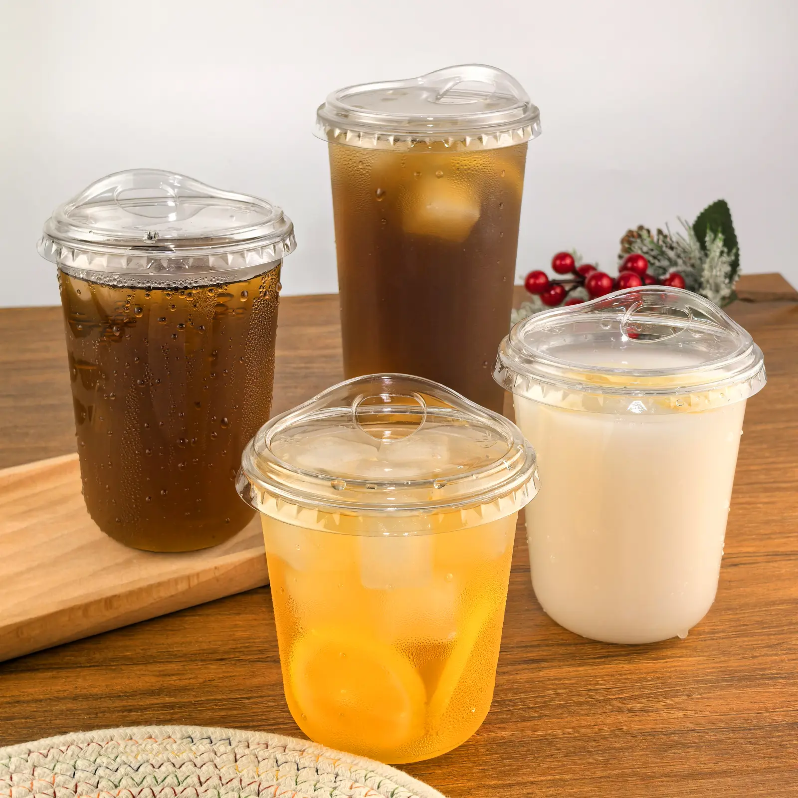 Sturdy Disposable Cups - 50 Pcs Clear Plastic Cups with Strawless Sip Lids (10oz/12oz/14oz/16oz) for Iced Coffee, Smoothies, Home & Party Disposable Tableware