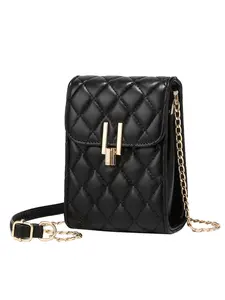 Luxury Mini Phone Bag, Fashion Soft PU Leather Shoulder Clutch, Elegant Solid Pattern, Adjustable Strap, All Seasons, Ideal Gift for Her