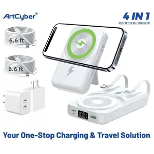 4-in-1 Magnetic Power Bank Gift Set – 10000mAh Foldable Charger with 20W Fast Adapter & 2×2M Charging Cables – Multi-Device Charging for iPhone & Android – Perfect Valentine’s Day Gift