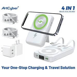 4-in-1 Magnetic Power Bank Set – 10000mAh Foldable Charger with Adapter & 2×2m Charging Cables – Wired and Wireless Charging Compatible with iOS & Android
