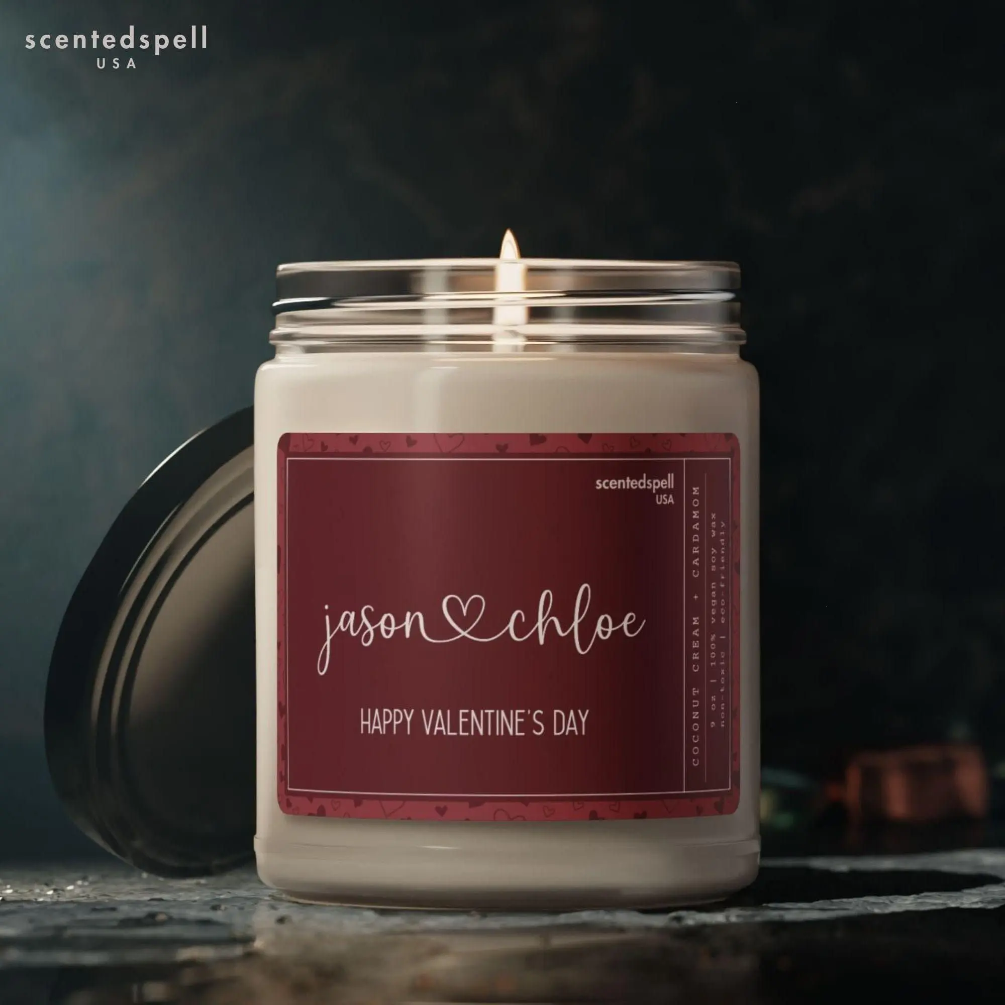 Personalized Happy Valentines Day Candle, First Valentine Gift for Her, Boyfriend V-Day Gift, Couple Name Candle