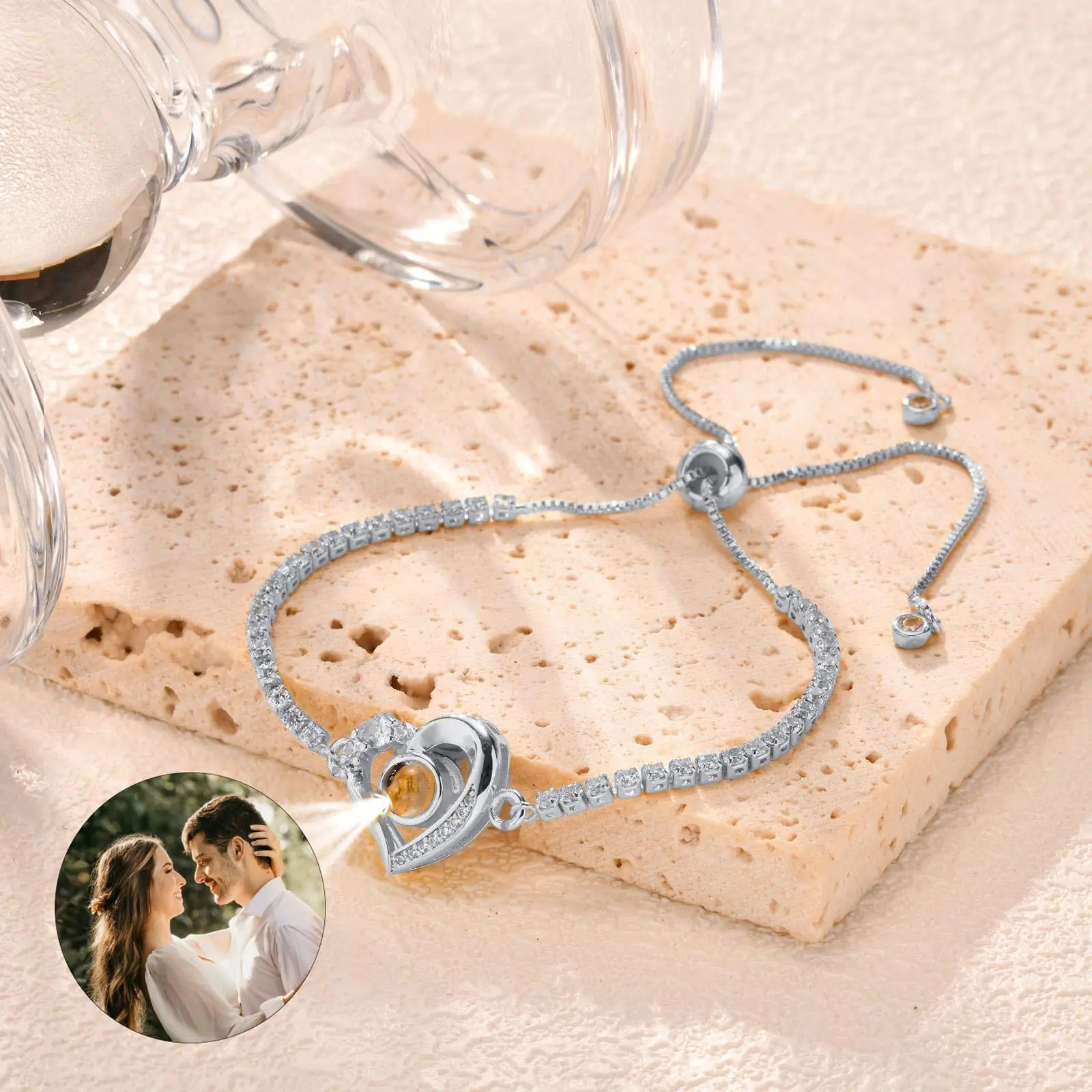 Vnox Custom Po Bracelets for Wife Girlfriend, Personalized Po Projection Bracelet with Picture Inside Christmas Gift Women