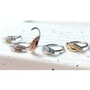 1pc CZ Paved Twisted Bar Nose Hoop / Cartilage Ring Rook Daith Helix Tragus