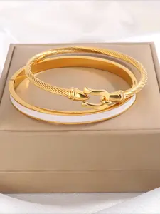 2 pieces of simple and fashionable stainless steel classic style fashion horseshoe series bracelet set, ideal jewelry for men and women, suitable for all occasions to wear in, Stackable Bracelets