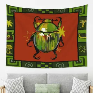 1pc Tapestry, Green Beetle Illustration Pattern Printed Tapestry, Wall Hanging Tapestry, Elevates the style of any room, Multi-functional decoration, Creates a warm atmosphere for living spaces, meditation areas or creative studios