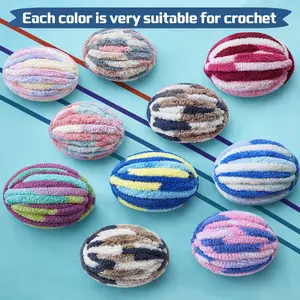 8-Pack Jumbo Chunky Chenille Yarn for Hand Knitting - Super Thick Bulky Fluffy Blanket Big Yarn - Extra Soft Crochet Skeins for DIY Arm Knitting, 8.5oz/27yds Each (Multicolor)