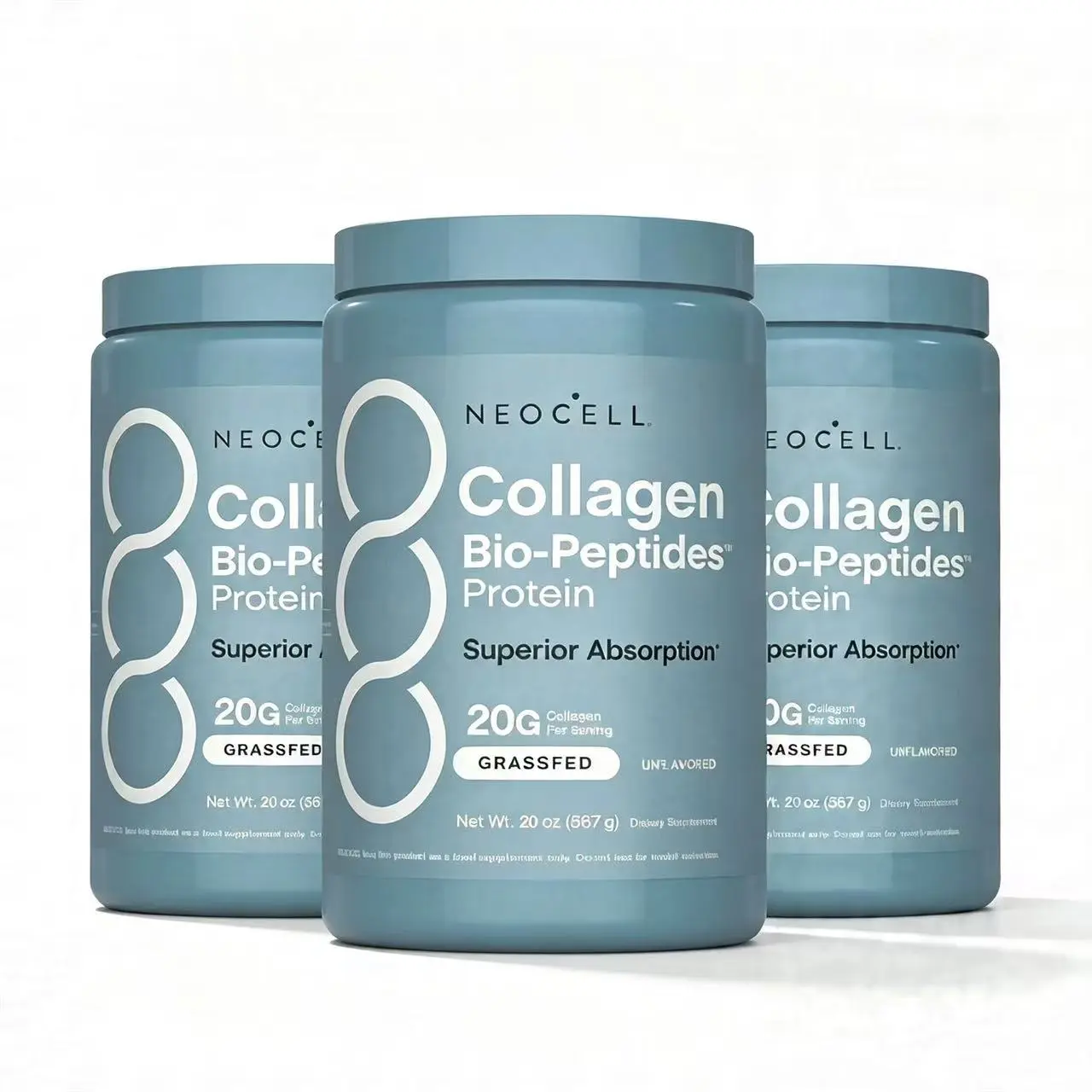 3 Bottles of  NeoCell Collagen Peptides Powder 20oz - Grassfed Protein Supplement - Advanced with 18 Essential Amino Acids