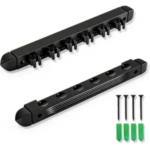 Pool Cue Rack Wall Mount, 6 Cues Solid Wood Pool Stick Holder, 2-Piece Minimalist Cue Stick Holder & Billiard Cue Racks for Game Room (Black / 6 Cues)