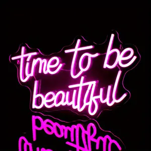 Time To Be Beautiful Neon Sign, Led Neon Lights, USB Powered LED Glowing Wall Hanging Neon Light, Universal Decorative Light for Home, Office, Shop