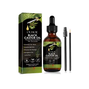 60ml Black Castor Oil with 2pc Brushes (1 Set), Moisturizing Hair Oil, Scalp Growth Oil, Skin Massage Essential Oil for Daily Use, Stronger Thicker Hair, Thicker Fuller Hair