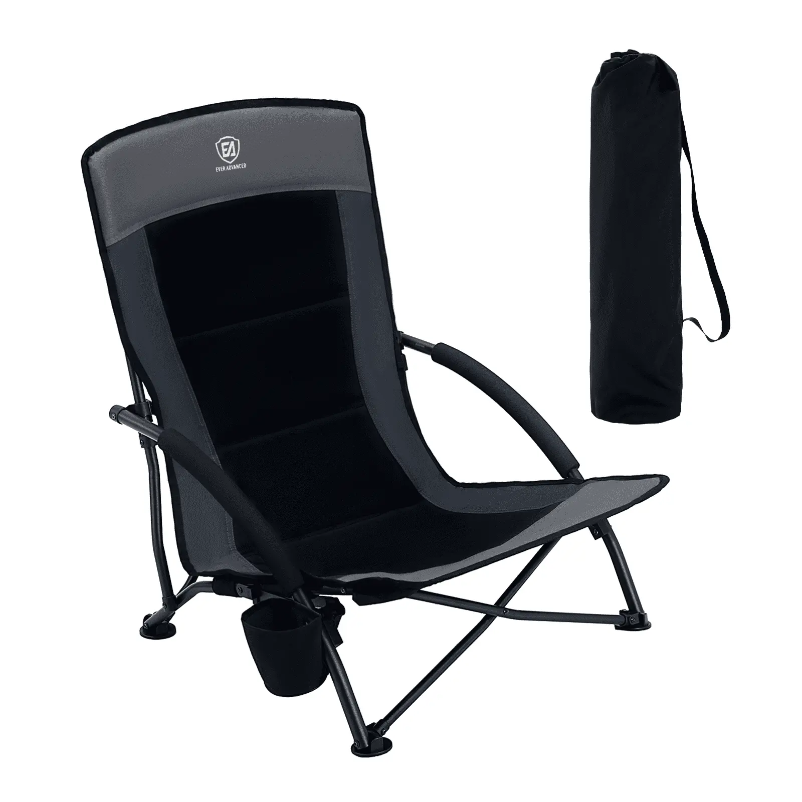 Ever Advanced Campchair for Adults, Low Profile Folding Single Seat with Cup Holder, Lightweight for Beach Sports & Picnics, Supports 350 lbs, Camping Folding Chair, Outdoor Seating, Adult Fit, Folding Chairs