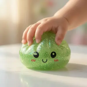 Cute Green Squishy Stress Ball | Glitter Kawaii Fidget Toy