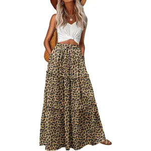 Womens Casual Boho High Waisted Flowy Maxi Skirts Tiered Floral Long Skirts with Pockets for Summer Beach VacationGift