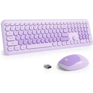 Cute Purple Keyboard and   Silent, Full-Size Retro Typewriter  Quiet Keyboard Mice Set Low-Noise 2.4GHz for Computer, Desktop, Laptop(6-Diary Purple)