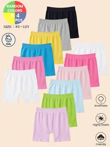 Colorful Random 2/4/8/10 Pack Summer New Simple Solid Color Girls' Elastic Waistband Sport Briefs, Seamless Design, Comfortable Breathable, Casual or Athletic Sports Wear