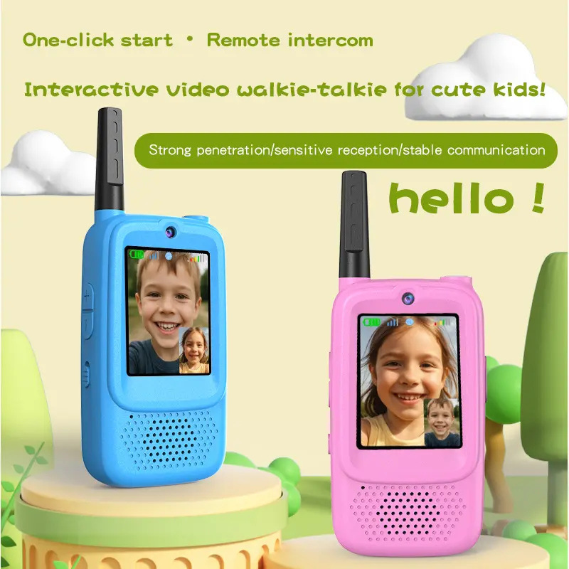 Kids Rechargeable Long-Range Handheld Walkie Talkie Toys 2-Pack, Blue/Pink, for 3-5 Year Olds, Camping, Holiday Gift Cute Video