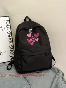 Gradient Heart Print Backpack, Casual Nylon Bag, Easy to Clean, Suitable for Daily Use, School, Commute, Short Trips