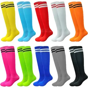KF5-38 10 Pairs Kids Soccer Socks Stretchy Knee High Tube Colorful Football Athletic Team Socks for Boys Girls