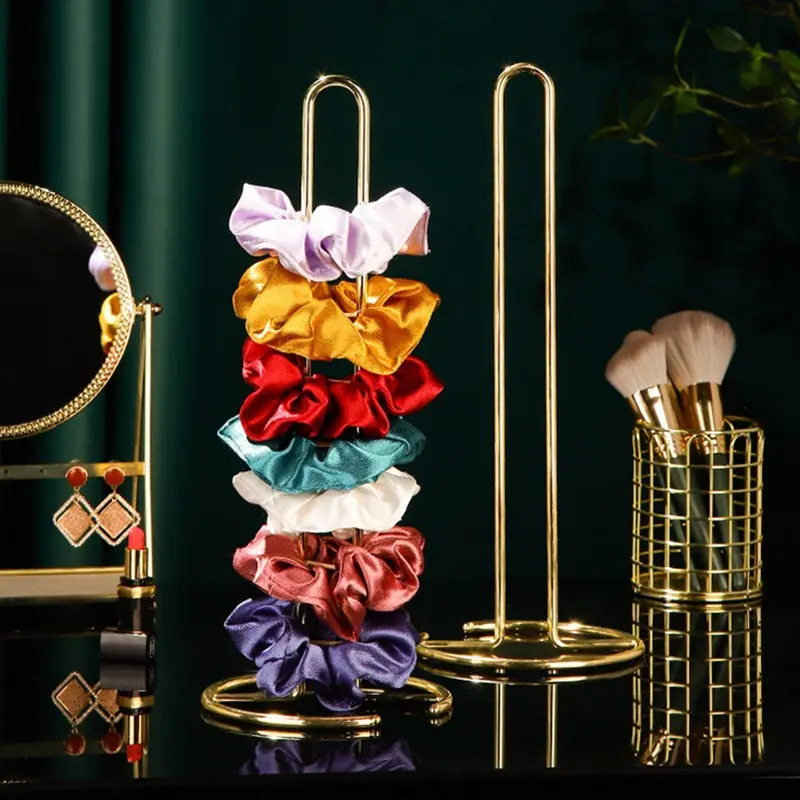 3-Piece Hair Tie Holder Set, Luxury Rose Gold, Gold & Black Metal Vertical Hair Accessory Storage Tower, Holds Up to 35 Scrunchies, Minimalist Vertical Hair Tie Organizer, Dual-Purpose Storage Rack for Girls' Jewelry & Scrunchies