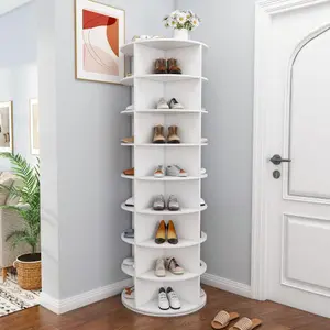 8-Tier Rotating Shoe Rack Tower, 360° Spinning Shoe Organizer with Modern Design, Free-Standing Space-Saving Storage Shelf Holds 32 Pairs for Entryway, Closet & Living Room, White