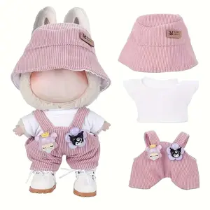 17cm Doll Clothing Set, Includes Fashionable Hat, T-Shirt & Cargo Pants, Cute Labubu Accessories for Play & Display