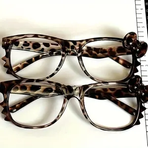 Lightweight Design, Sanrio Kitty Leopard Print Decorative Glasses Frames - Cute, Retro Y2K Style, Lightweight Plastic, No Lens Needed, with Floral Accents - Perfect Fashion Accessory