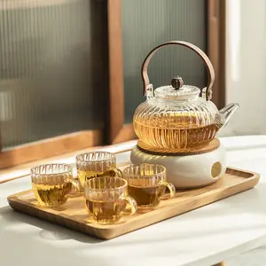 Heat-Resistant Glass Tea Set Fruit & Flower Teapot for Restaurant & Tea House with 6 Matching Cups Elegant Design loose leaf maker brewer glassteapot
