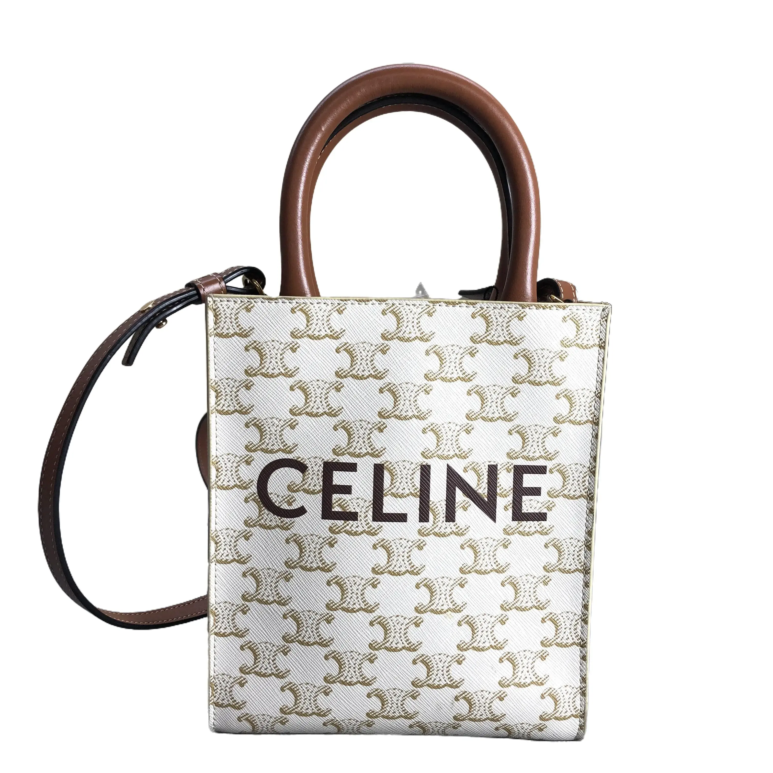 Pre-owned Celine leather Crossbody Bags mini triomphe white beige canvas vertical tote crossbody bag 917 yao