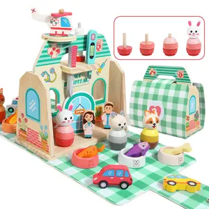 Edutree Wooden Pet Hospital Playset, Doctor and Animal Care Toy Set, Educational Animal Doctor Role-Playing Toy, Develop Fine Motor Skills & Creativity, Perfect for Boys and Girls, Great Gift for Birthdays & Holidays